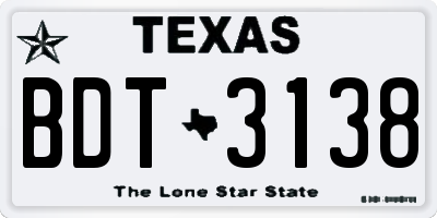 TX license plate BDT3138