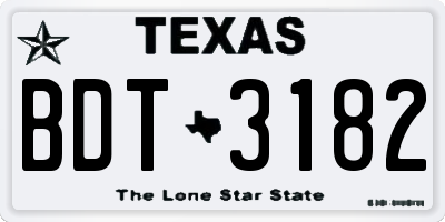 TX license plate BDT3182