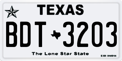 TX license plate BDT3203