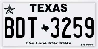 TX license plate BDT3259