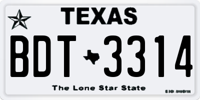 TX license plate BDT3314