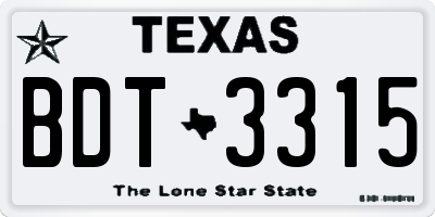 TX license plate BDT3315