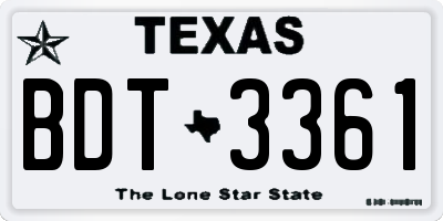 TX license plate BDT3361