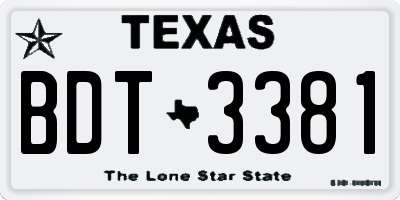 TX license plate BDT3381