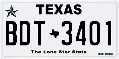 TX license plate BDT3401
