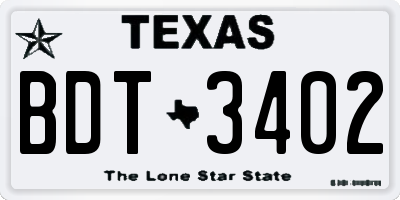 TX license plate BDT3402