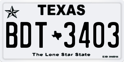 TX license plate BDT3403