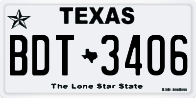 TX license plate BDT3406