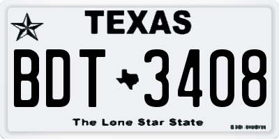 TX license plate BDT3408