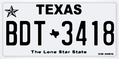 TX license plate BDT3418