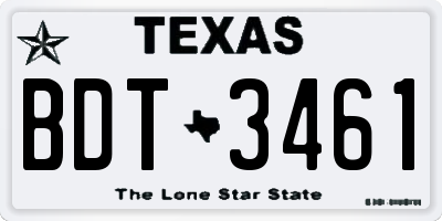 TX license plate BDT3461