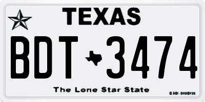 TX license plate BDT3474