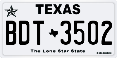 TX license plate BDT3502