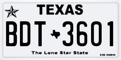 TX license plate BDT3601