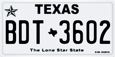 TX license plate BDT3602