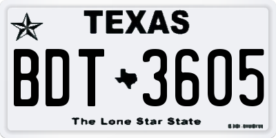 TX license plate BDT3605
