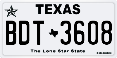 TX license plate BDT3608