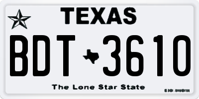 TX license plate BDT3610