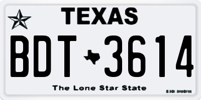 TX license plate BDT3614