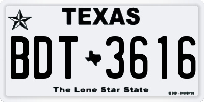 TX license plate BDT3616