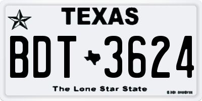 TX license plate BDT3624
