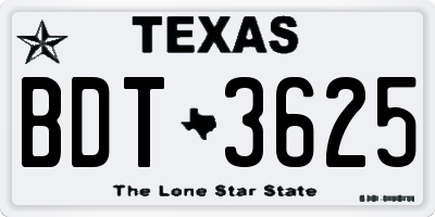 TX license plate BDT3625