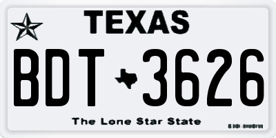 TX license plate BDT3626