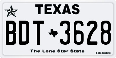 TX license plate BDT3628