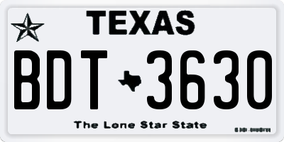 TX license plate BDT3630