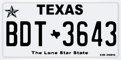 TX license plate BDT3643