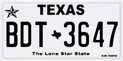 TX license plate BDT3647