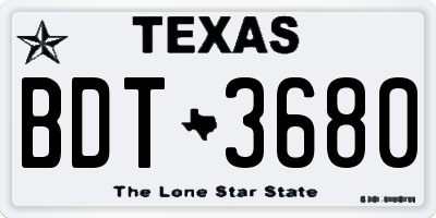 TX license plate BDT3680