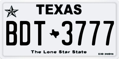 TX license plate BDT3777