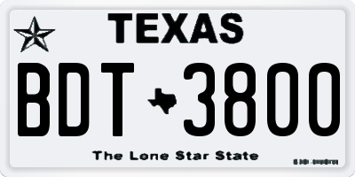 TX license plate BDT3800