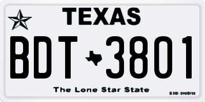 TX license plate BDT3801
