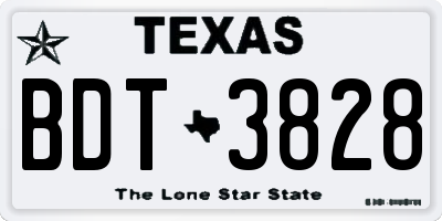 TX license plate BDT3828