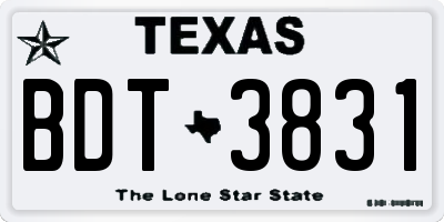 TX license plate BDT3831