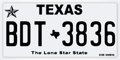 TX license plate BDT3836