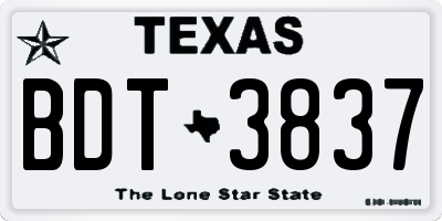TX license plate BDT3837