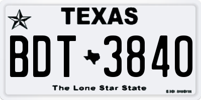 TX license plate BDT3840