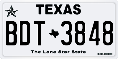 TX license plate BDT3848