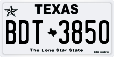 TX license plate BDT3850