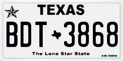 TX license plate BDT3868