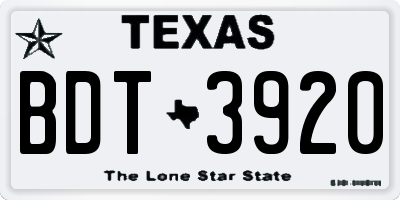 TX license plate BDT3920