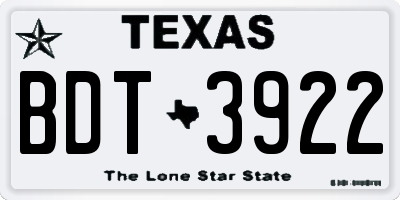 TX license plate BDT3922