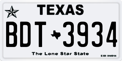 TX license plate BDT3934