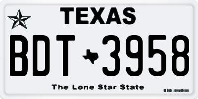 TX license plate BDT3958