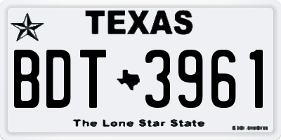 TX license plate BDT3961