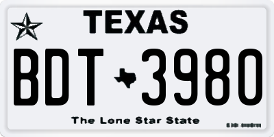 TX license plate BDT3980