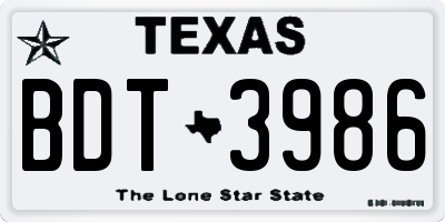 TX license plate BDT3986